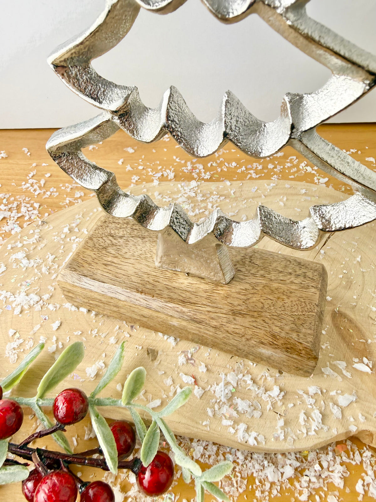Wooden Base Silver Christmas Tree with Star - 2 Sizes