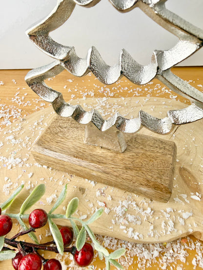 Wooden Base Silver Christmas Tree with Star - 2 Sizes