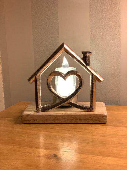 Silver Heart House Tealight Holder
