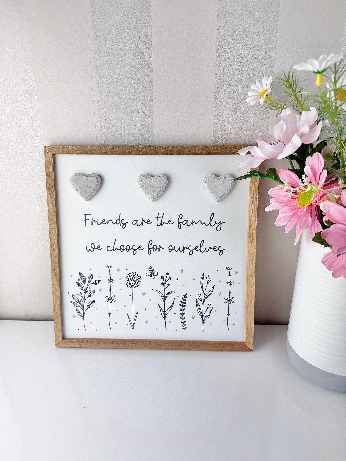 Gracefully Gifted Wooden Square Plaque - Friends are the Family we choose