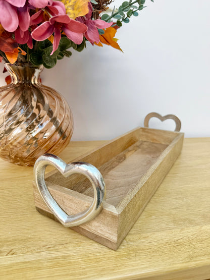 Wooden Trays with Silver heart handles - 2 sizes