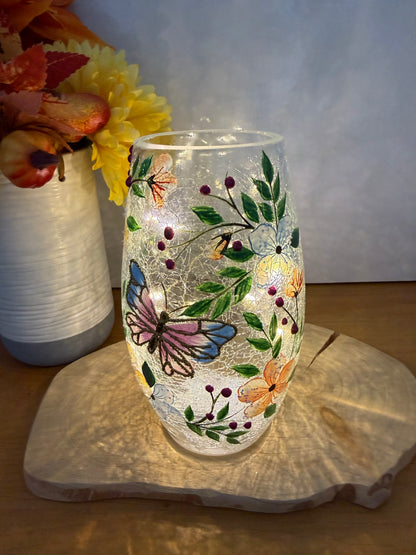 Pretty Butterfly Crackled glass Light Up Vase