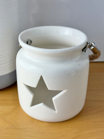 White ceramic Tealight with cutout star - 2 sizes