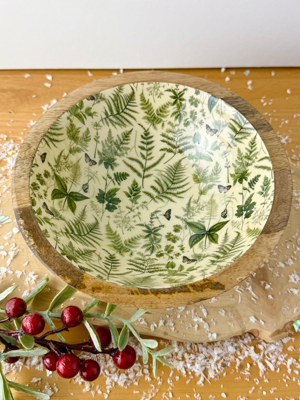 Wooden Fern Print Serving Bowl