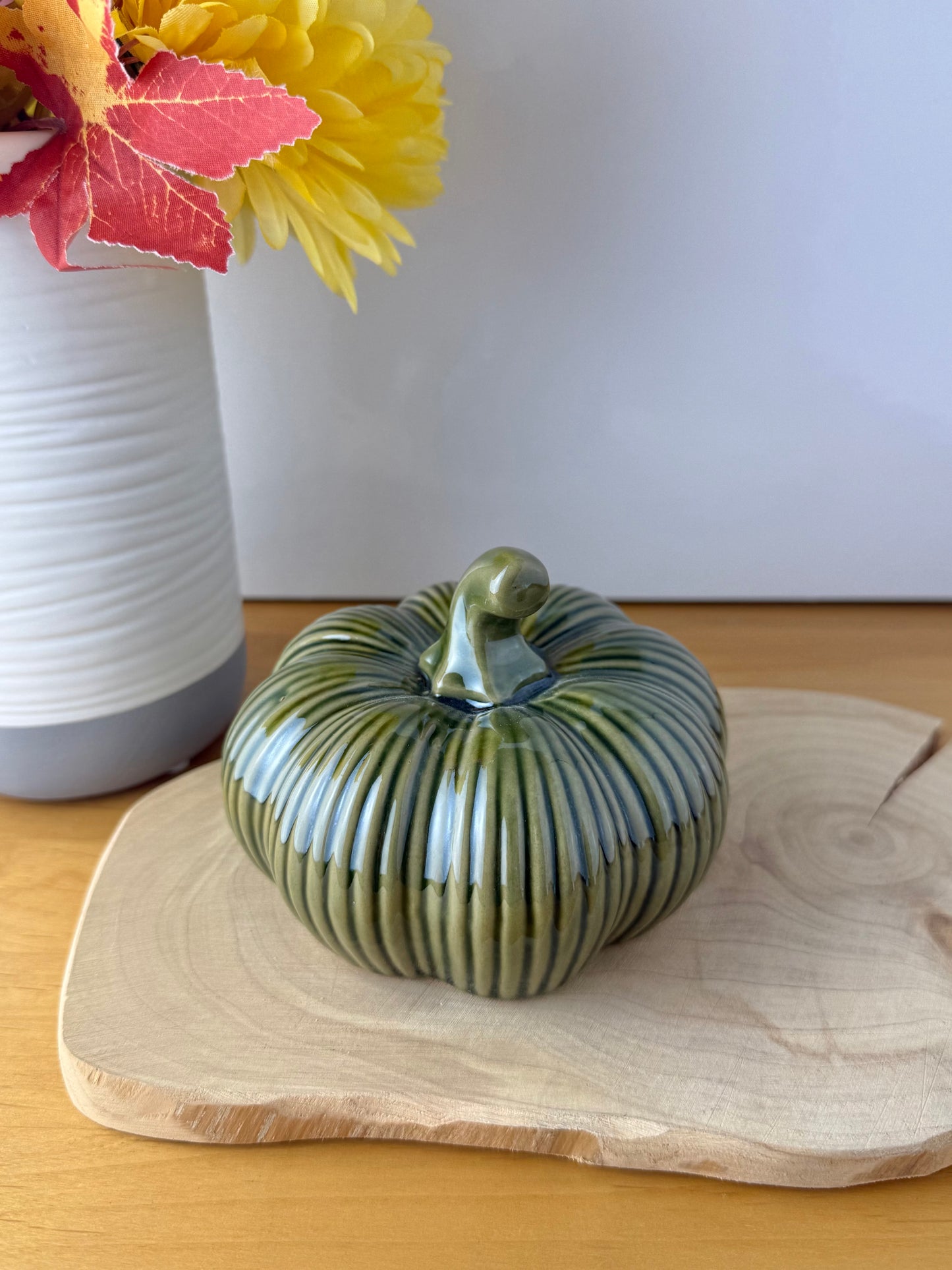 Green Glazed Ceramic Pumpkin - 2 sizes