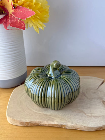 Green Glazed Ceramic Pumpkin - 2 sizes