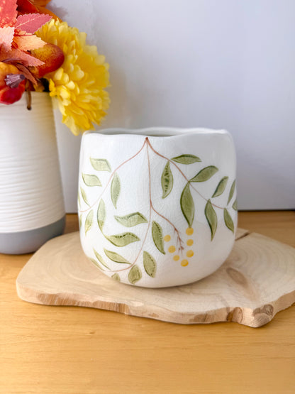 Hand Painted Green Leaf Round Planter