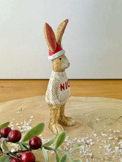 Jasper Rabbit wearing a NICE Christmas Jumper