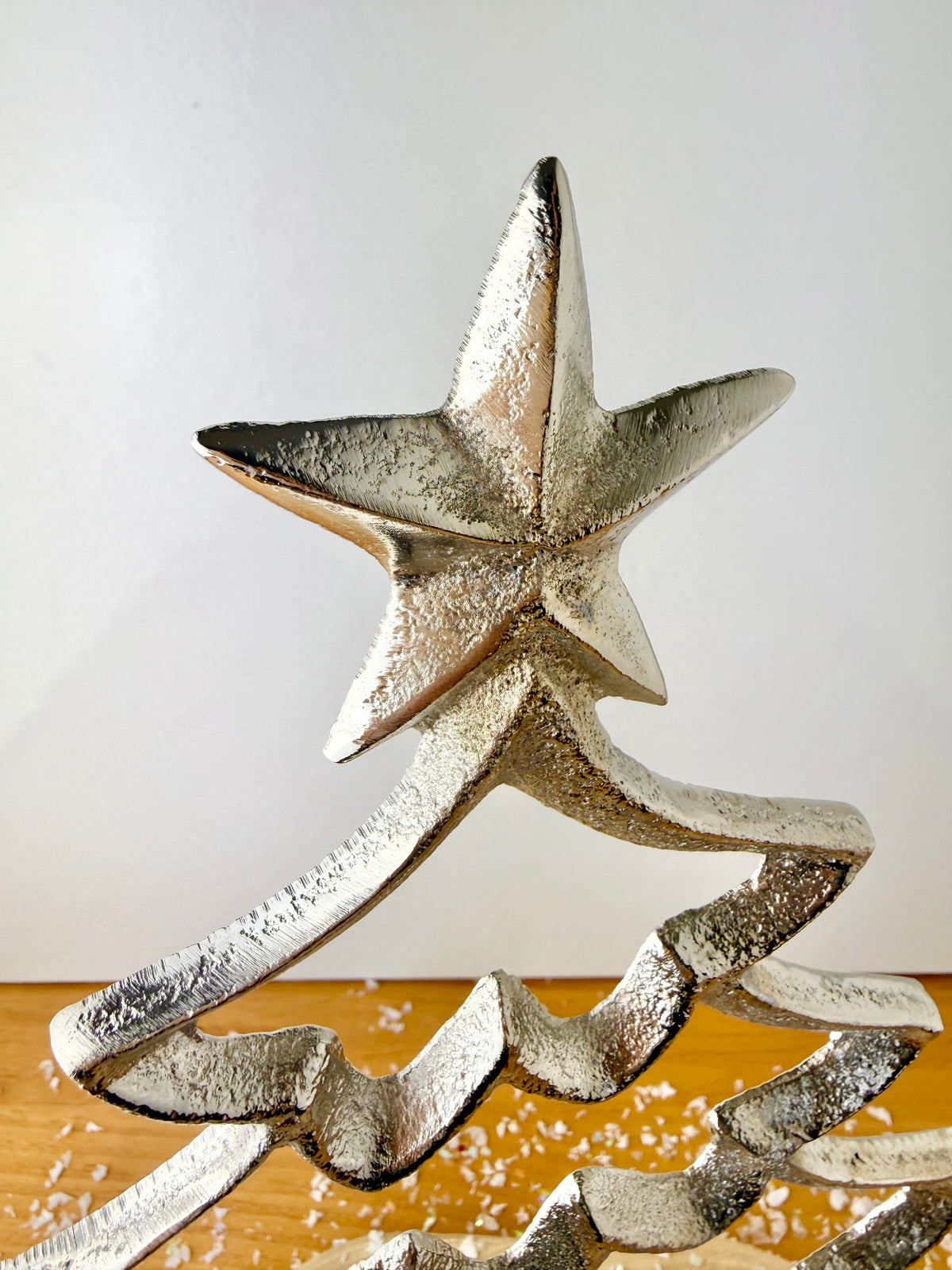 Wooden Base Silver Christmas Tree with Star - 2 Sizes
