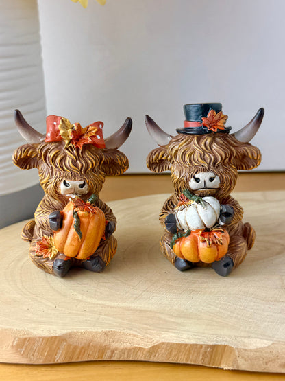 Highland Mini Cows - Pair of Autumn or Halloween Cows