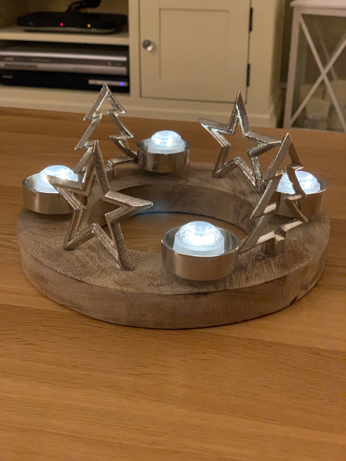 Silver Tree And Star Tealight Centrepiece