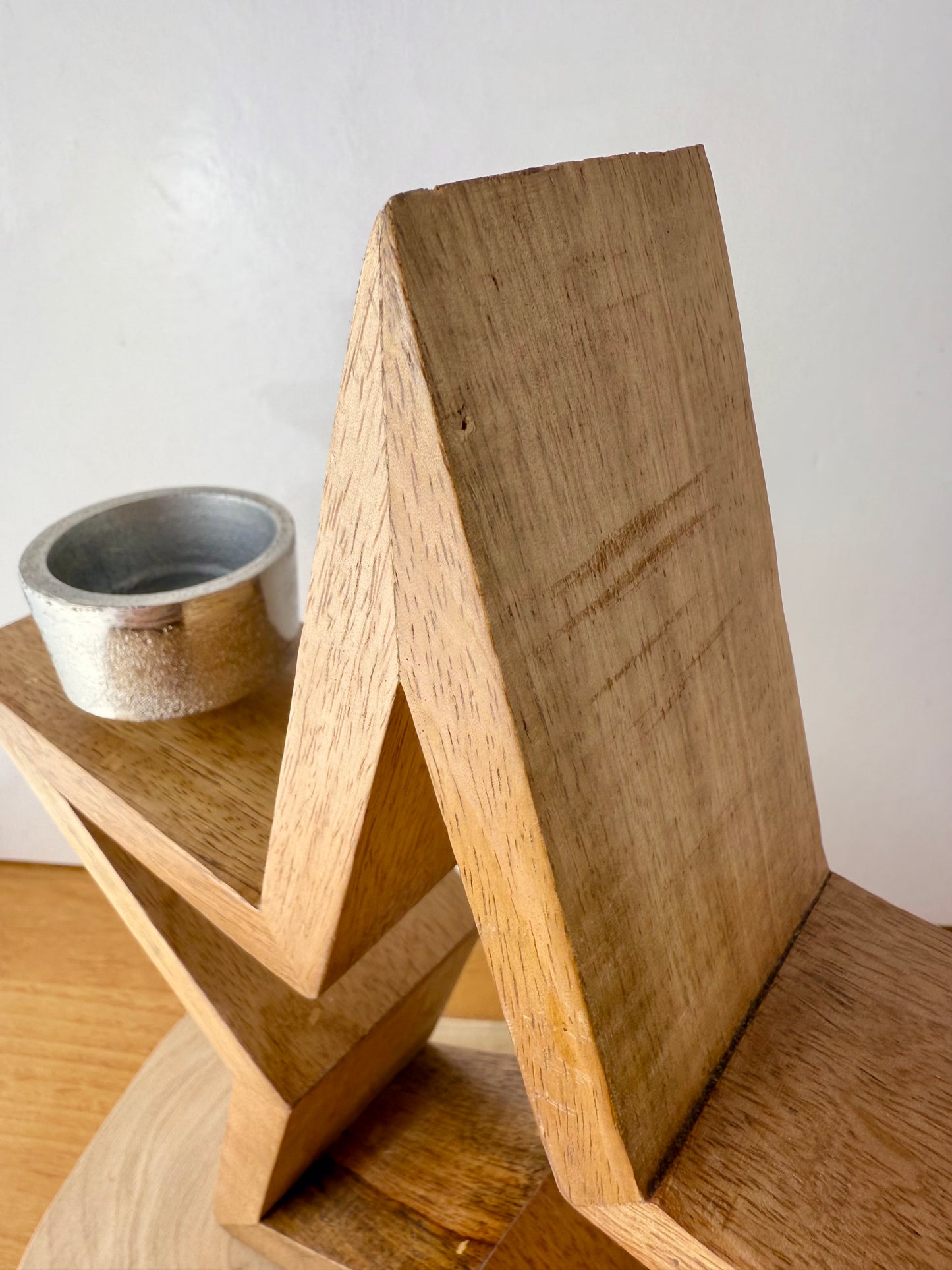 Wooden Star with silver T-light holders