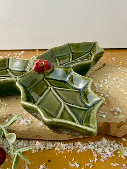 Dark Green Holly Shaped Dish
