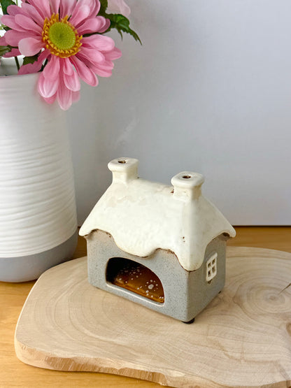 Village Pottery Grey mini heart Cottage Tea Light Holder