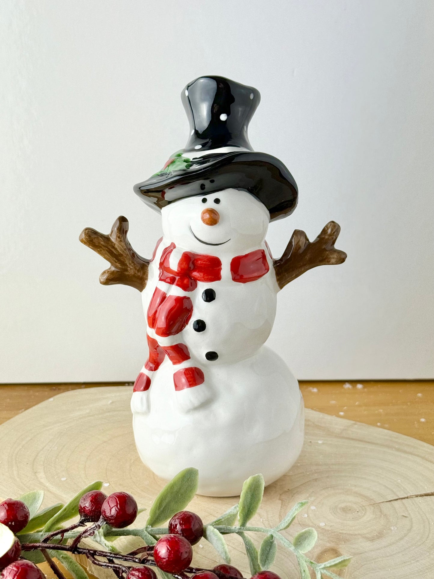 Jolly Ceramic Snowman with Black Polka dot hat - 3 sizes