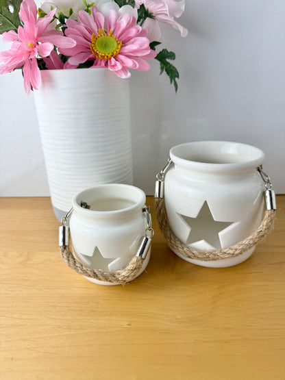 White ceramic Tealight with cutout star - 2 sizes