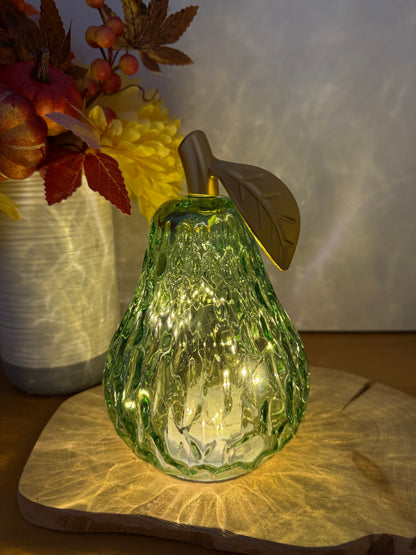 Diamond Cut Light Up Pear - Green with gold leaf - 2 Sizes