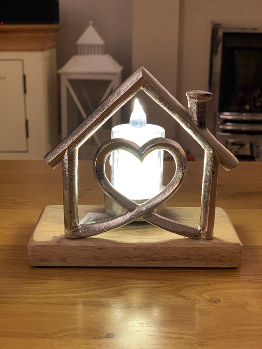 Silver Heart House Tealight Holder