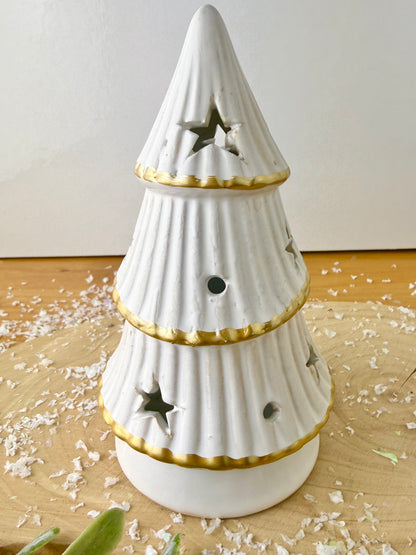 White & Gold Light Up Christmas Tree