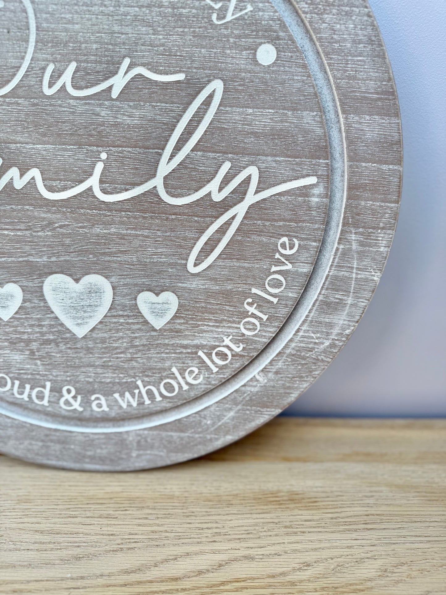 Our Family round sign - natural wood