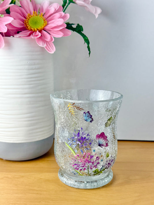 Floral Butterfly Hurricane Glass Vase - small
