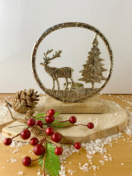 Silver Reindeer Scene Tealight