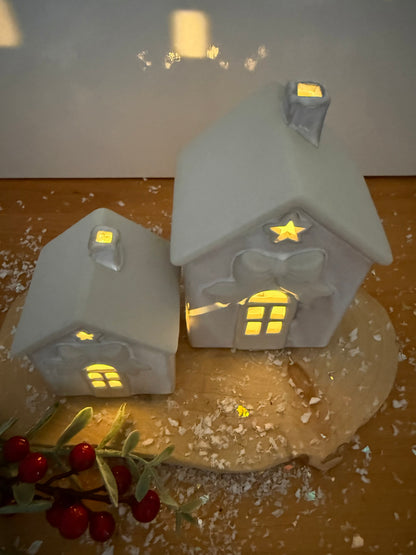 Light Up Natural Bow Ceramic House - 2 Sizes