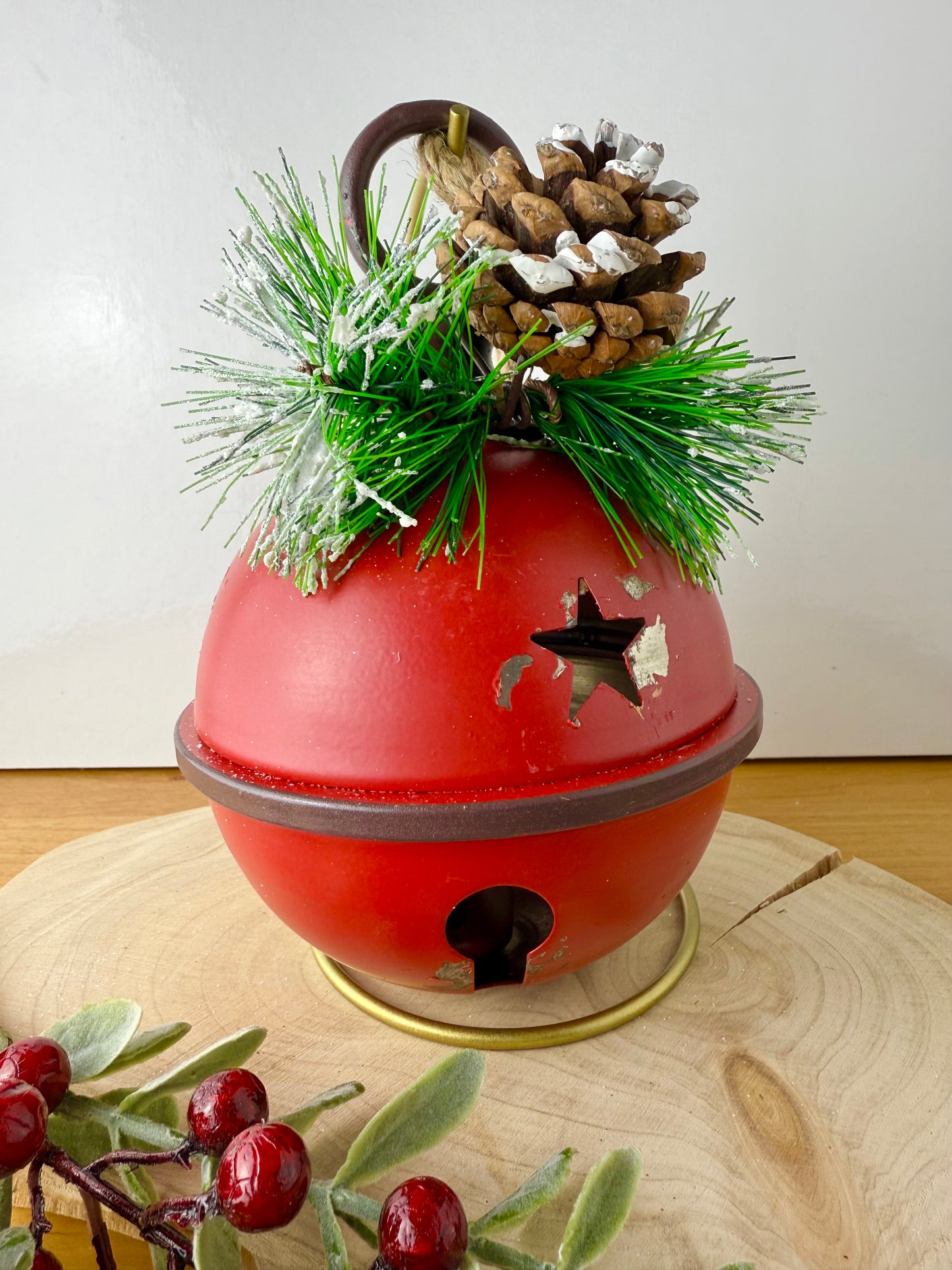 Rustic Metal Red Christmas Bell
