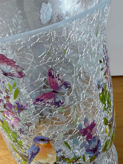 Floral Bird Hurricane Glass Vase - medium