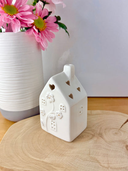 White LED Flower House with gold detail