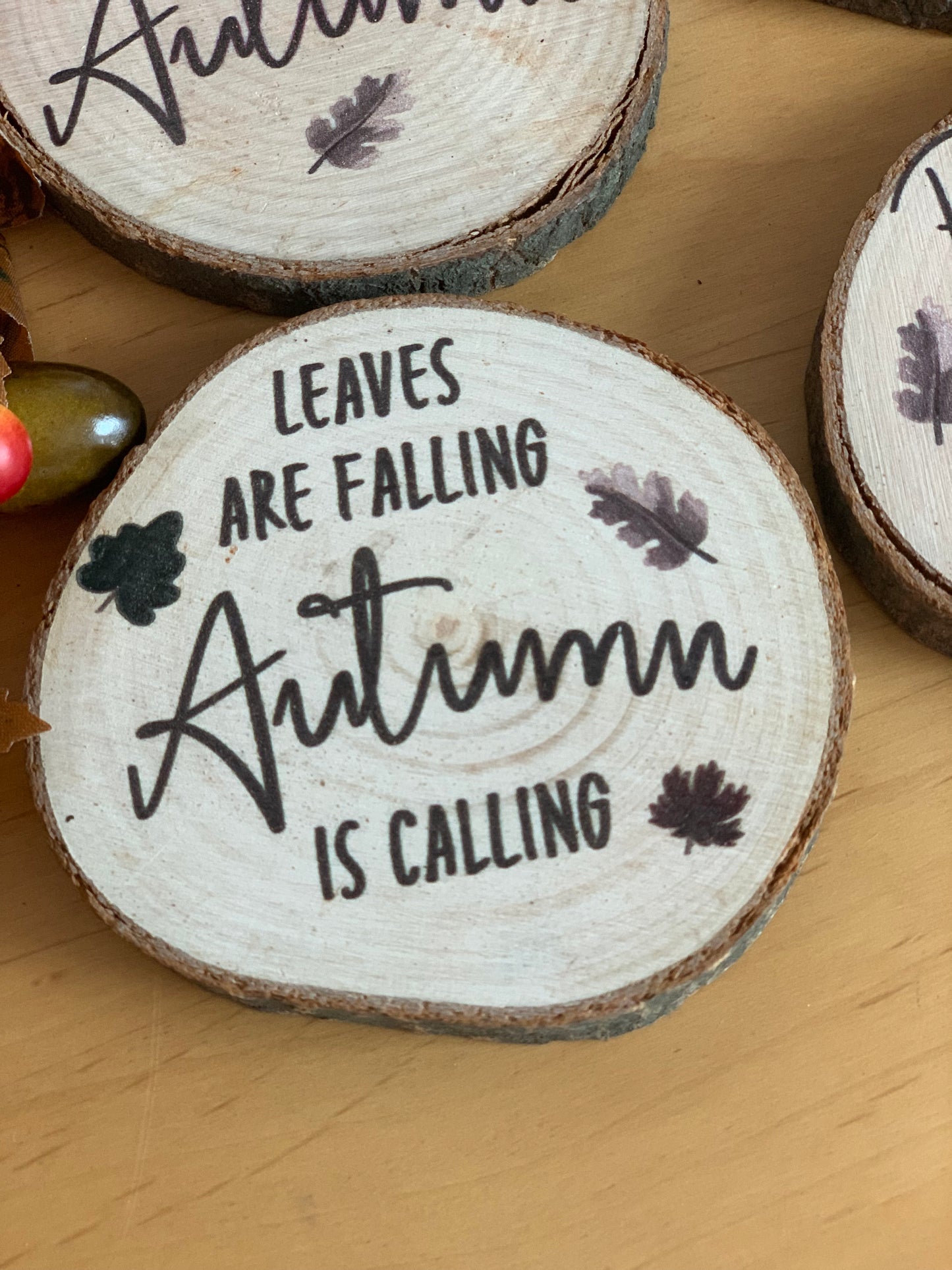 Set of 4 log slice Autumn coasters