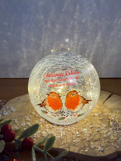 Winter Robins Light Up Crackled Ball - Christmas Robins