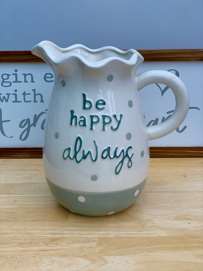 Be Happy Fluted Jug - Grey & White Spot