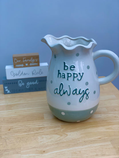 Be Happy Fluted Jug - Grey & White Spot