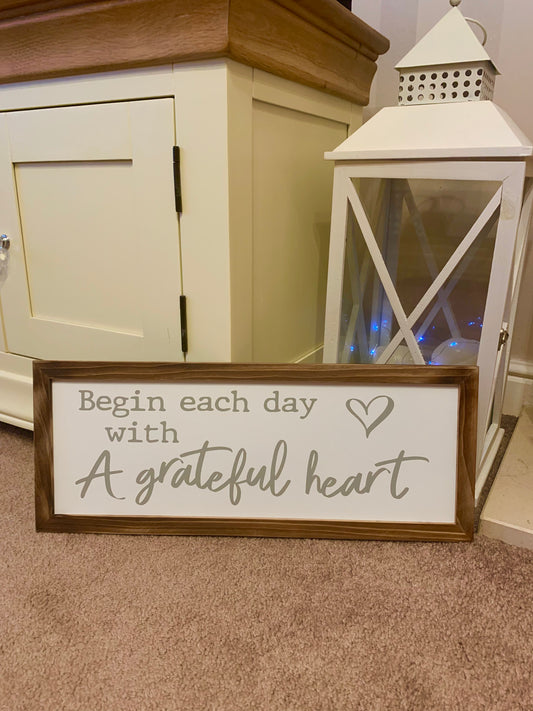 A Grateful Heart Framed Wooden Plaque