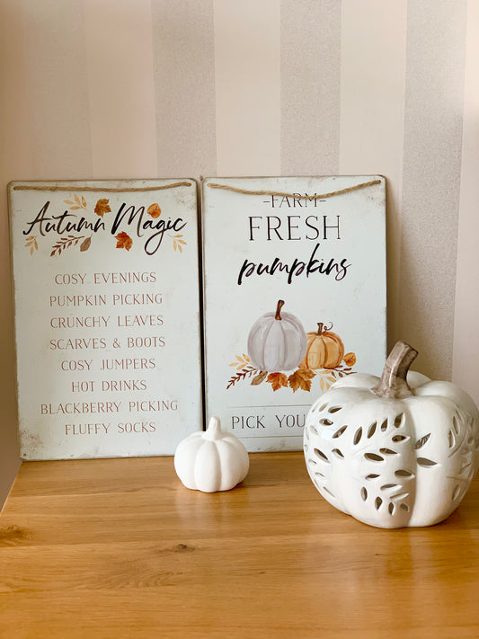 Pair of Autumn Signs - Autumn Magic & Fresh Farm Pumpkins