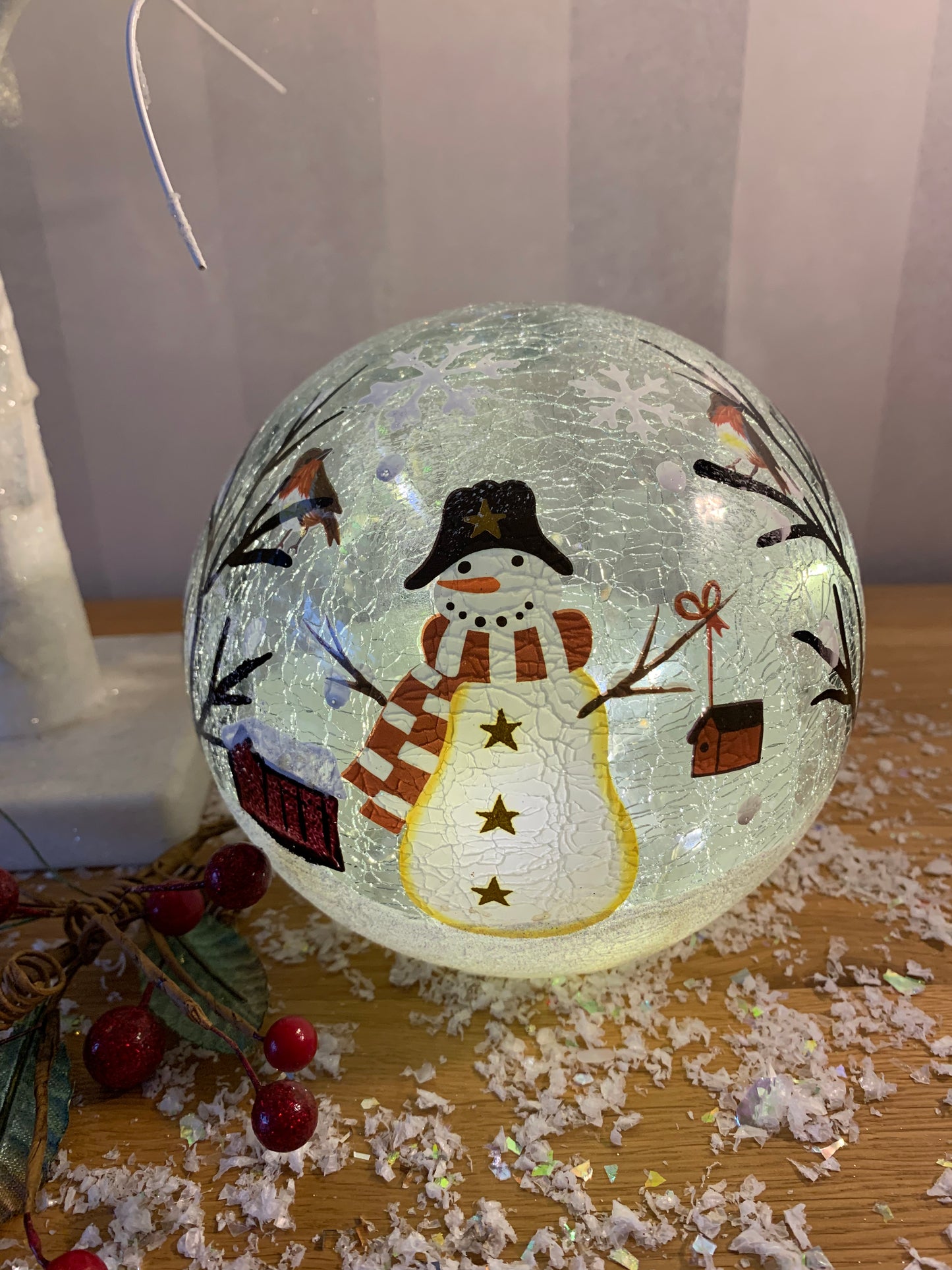 Christmas Crackle LED Snowman Ball - Large