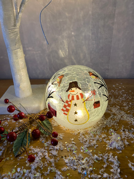 Christmas Crackle LED Snowman Ball - Small