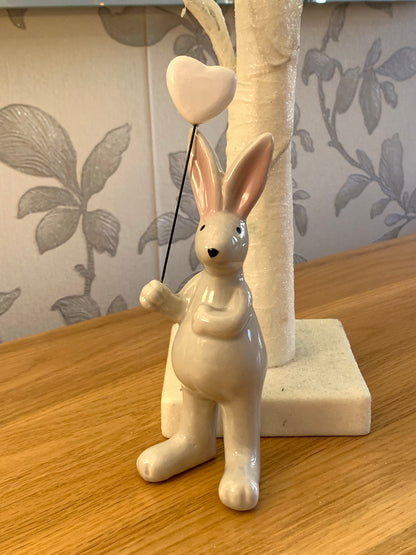 Porcelain Pale Grey Bunny with heart balloon