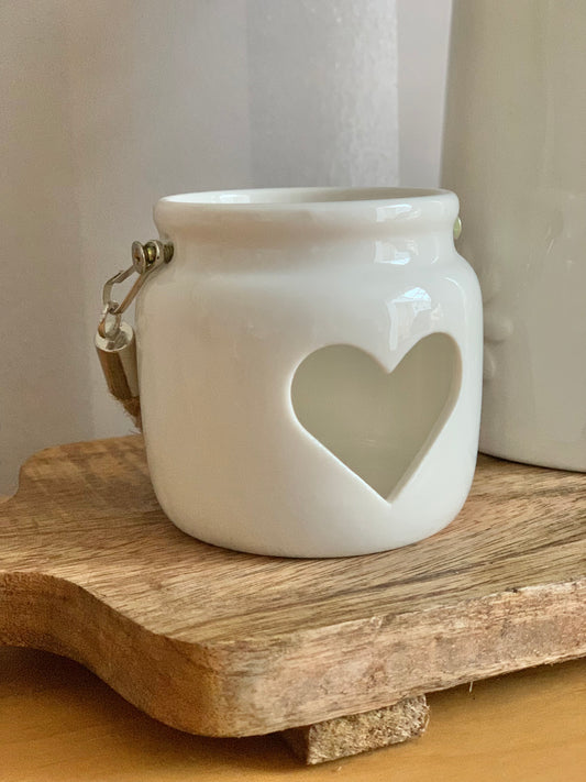 Porcelain white heart lantern
