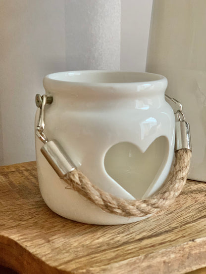 Porcelain white heart lantern
