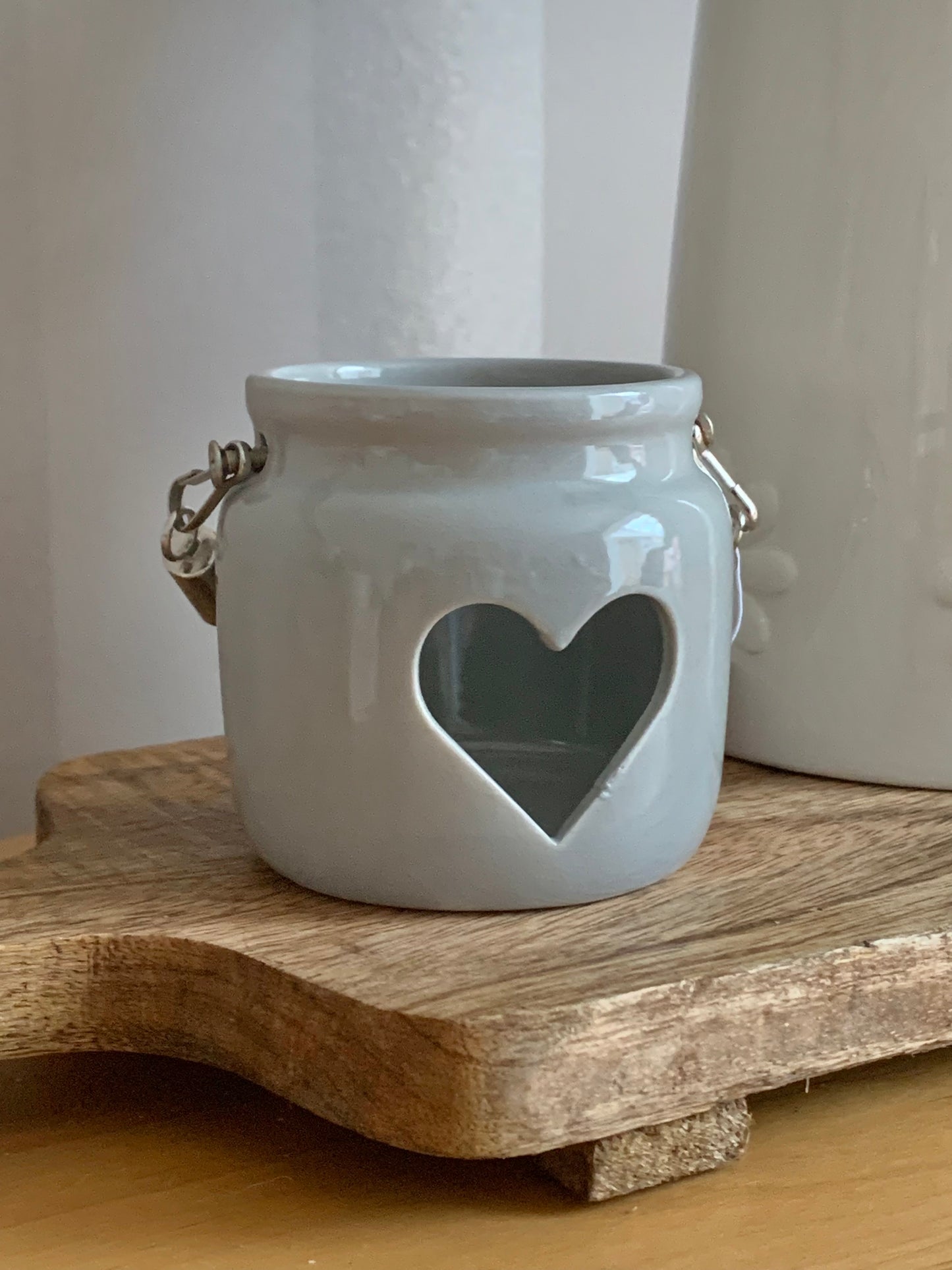 Porcelain grey heart lantern