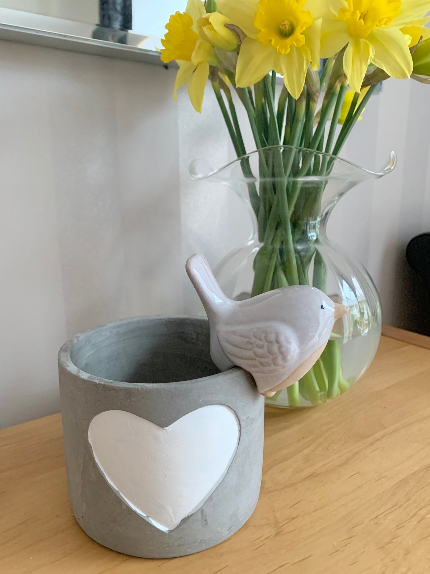 Grey Cement Pot with white heart