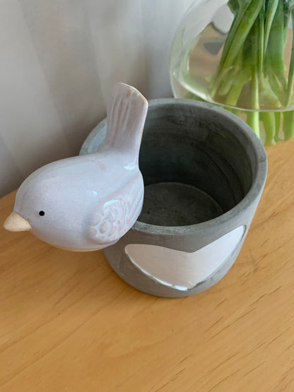 Grey Cement Pot with white heart