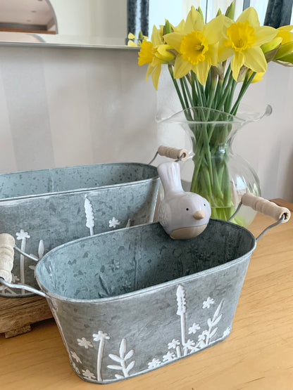 Meadow Oval Metal Planters with handles - 2 sizes