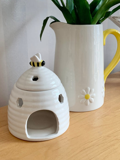 Bee Happy Ceramic Wax Burner - White