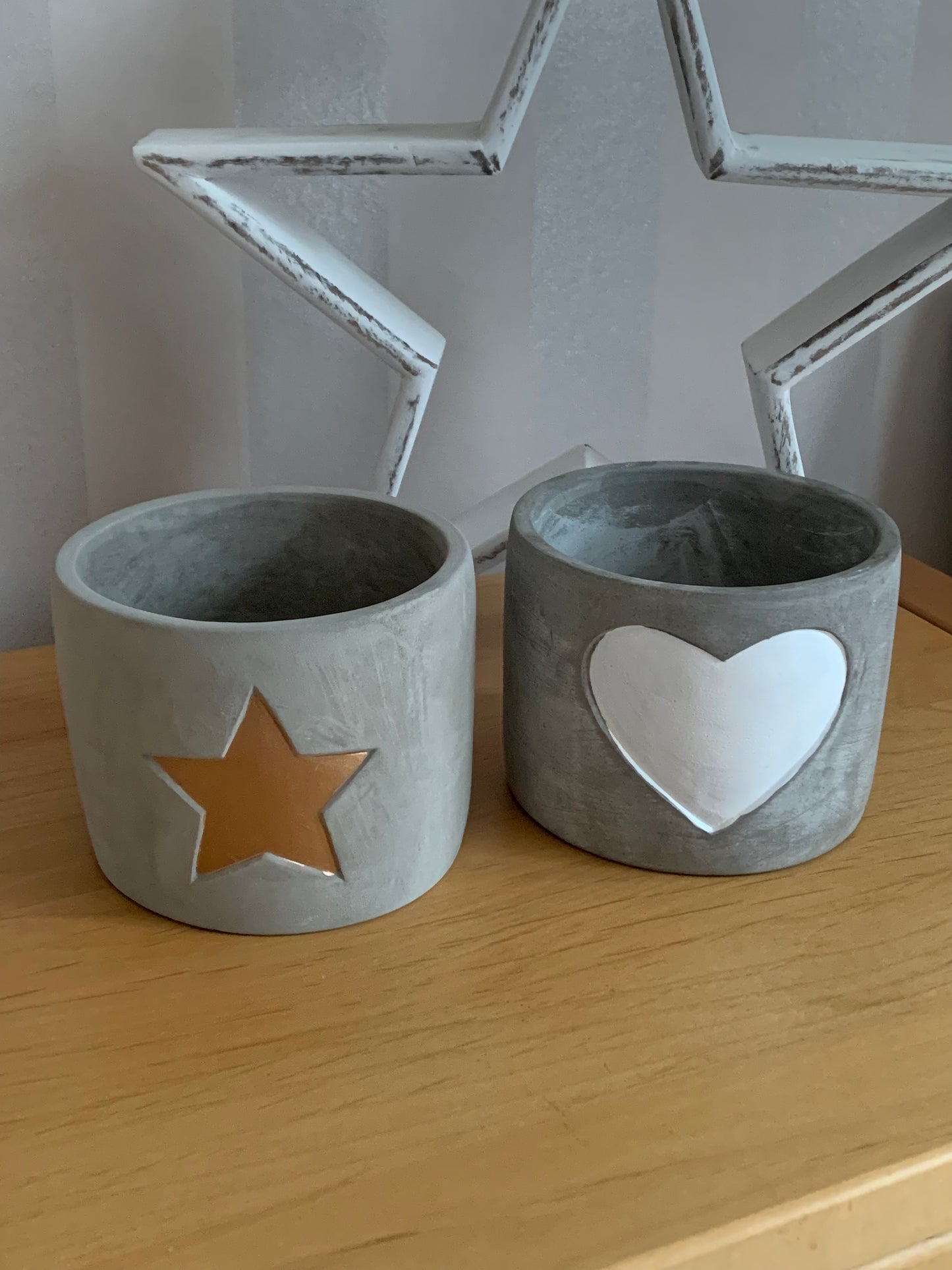 Grey Cement Pot with gold star