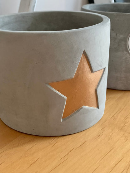 Grey Cement Pot with gold star