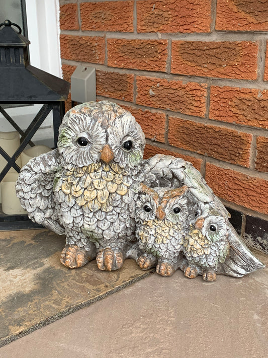 Grey Stone Effect Owl Family (Collection Only)