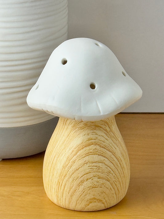 Mushroom Glow Lamp - Small - White with natural wood like base